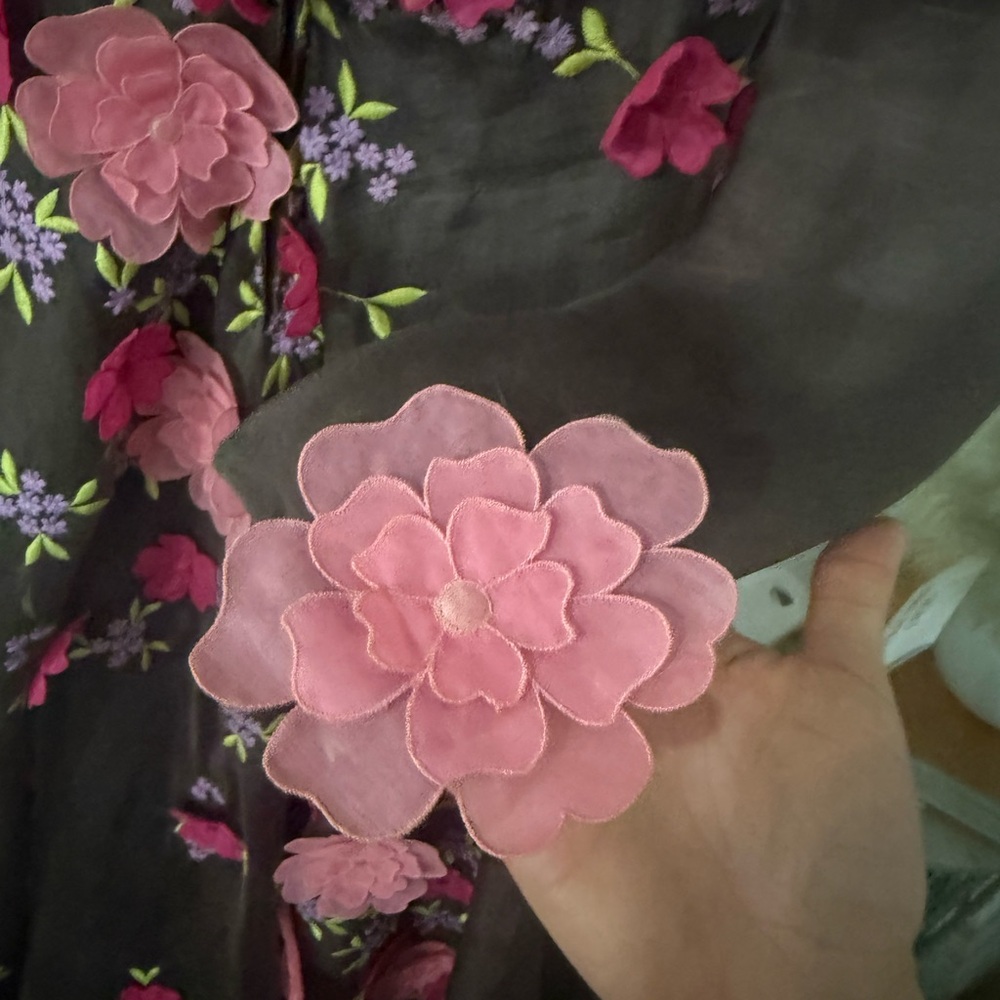 Vintage 70s Stavropoulos Sheer Floral Appliqué Maxi Dress Boho Romantic - Picture 10 of 16